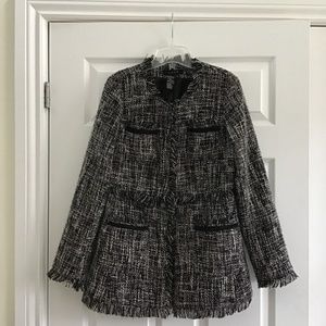 Black/white textured 3/4 length lined coat size S