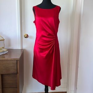 💕Cartise Poppy Red Flowy Satin Asymmetrical Dress 10 EUC