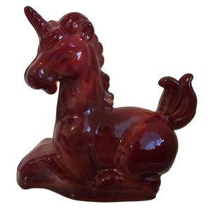 Boyd Art Glass Lucky Unicorn Figurine Red Fantasy Paperweight Larger Size 3"