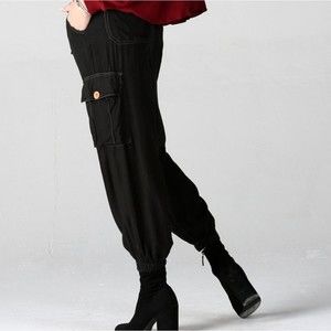 Angie Black Boho Utility Pull On Jogger Style Pants With Side Pockets