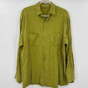 Tianello‎ Lime Green Button Front Long Sleeve Rig Shirt Pockets Size Large