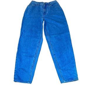 VTG Mom Jeans, bright blue, high waisted, tapered leg, 7/8