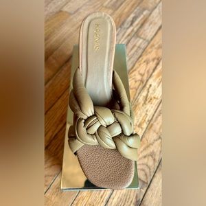 KAANAS! Bekasi Nautical Knot! Brown-Tan Leather Sandal/Cylinder Heel/Size-8