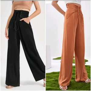 Lace Up Waist Wide Leg Pants