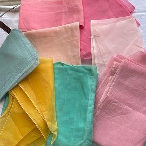 Large lot (8 pieces) vintage organdy fabric, multiple colors, varying sizes