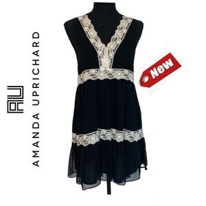 Amanda Uprichard lace babydoll dress sleeveless black cream SZ P NWT