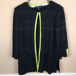 Ming Wang Women’s Black Lime Green Knit Hook Front Cardigan Sweater