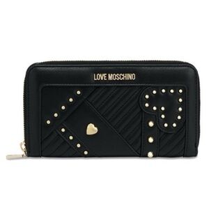 LOVE MOSCHINO!❤️Zip Around/ Black Faux Leather/Wallet w/gold hearts/studs