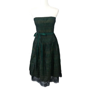 Allure Noir Green Strapless Plaid Check Pattern Fit Flare Dress