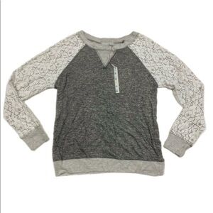 Olivia Moon Gray with lace lightweight sweater, size Small