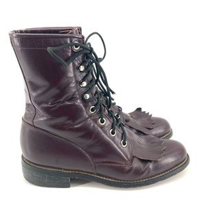 Justin Diamond J Burgundy Western Lace-Up Boots