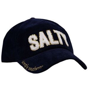 SIMPLY SOUTHERN Sparkle Puff Letter SALTY Blue Corduroy Baseball Cap Hat NEW