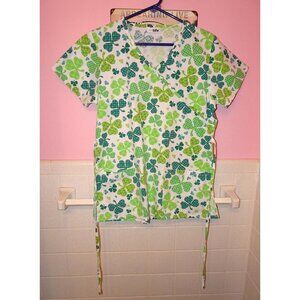 Life St. Patrick's Day Scrub Top S three leaf clover Irish medical scrubs