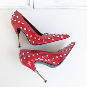 Area polka dot Patent RED Leather studded pumps