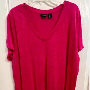 Tahari 100% Linen Fuchsia Pink Top V-Neck Short Sleeve.  Size 1X