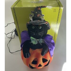 Halloween Pumpkin Fiber Optic Black Cat Cape Jack O Lantern Lamp PAC LTD