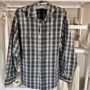 Panhandle Men's size Medium snap up western wear plaid teal & black plaid #2439