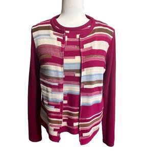 St. John pink striped wool blend cardigan set with tank top, women’s S/Small