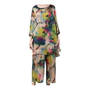 BUYKUD two-piece sheer floral pants outfit Size XXXL