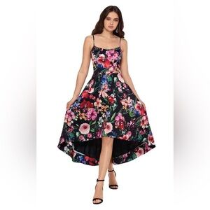 NWT Xscape Hi Low Floral Cocktail Floral Sleeveless Dress Size 8