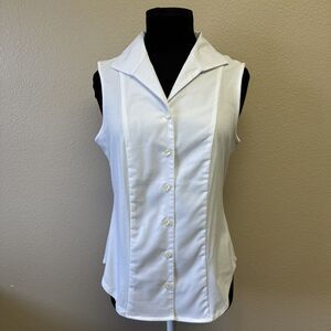 HINSON WU Donna XS Sleeveless Wing Collar Shirt Button Down Blouse Top White115