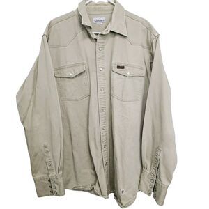 Carhartt Men's Extra Large Long Sleeve Heavy Twill Khaki Button Barn Work Shirt
