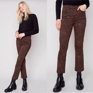 NWT Charlie B brown and black leopard print bootcut pants in women’s size 8.