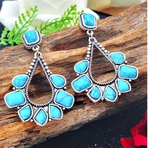 925 Silver Plated Earrings Western Turquoise Tater drop Womens Dangle Jewelry