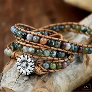 Chakra Wrap bracelet Bohemian natural stone leather fashion jewelry Women Men