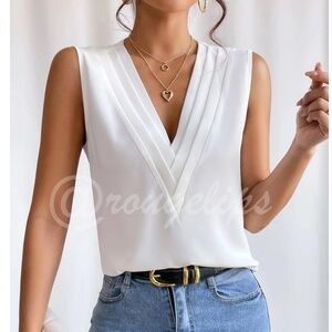 White V-Neck Sleeveless Blouse