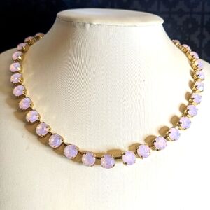 Pink Opal Rose Water Crystal Necklace and Earrings in Gold Plated