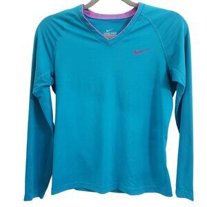 Nike Pro Combat Womens Athletic Top Long Sleeve Turquoise Size Medium