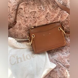 Chloe Roy Medium Calfskin & Suede Shoulder Bag in Caramel