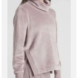 ATHLETA Small Double Cozy Karma Pink Rose Velour Funnel Neck Pullover Sweatshirt