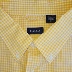 NWT Izod Button Down Shirt Size 3X Yellow White Gingham Check Classic Preppy