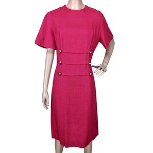 Vintage 1950's Pink Dolman Sleeve Brass Buttons Wiggle Dress Size Medium