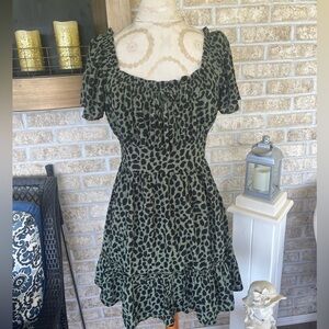 Francesca’s olive green leopard dress size S NWT!