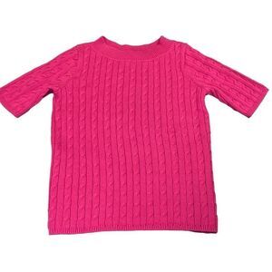 Talbots Sweater Cable Knit Short Sleeve Pink Fuchsia Crew Neck Medium Petite