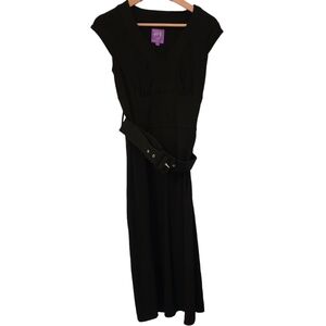 COCO & tashi black  belted cap sleeve v-neck midi dress flared