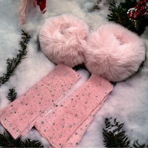 SXY l Custom Set l Elegant Pink Arm Sleeves (Sequin & Sheer, Fuzzy Cuff Set New