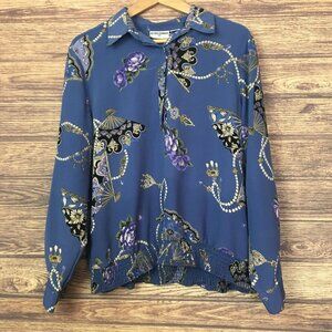Alfred  Dunner Blue Pearl Print Long Sleeve Blouse