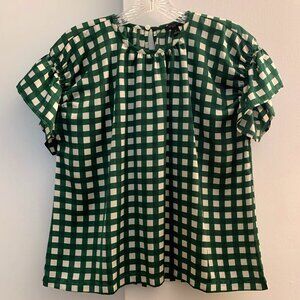 Ann Taylor Short Ruffle Sleeve Gingham top