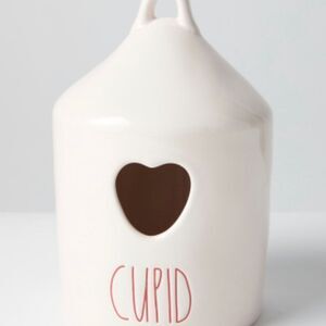 Rae Dunn Cupid round birdhouse with heart cut out