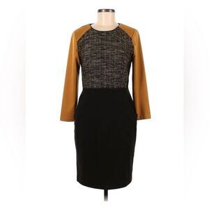 Trulli Anthropologie Women's Color Block Tweed Black/Mustard Sheath Dress Size 8