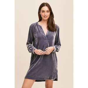 by | Anthropologie Women's Melody Blue Long Sleeve Velvet Tunic Dress Size S