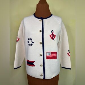 Leroy Knitwear Nautical Patriotic Cardigan Sweater Size Medium