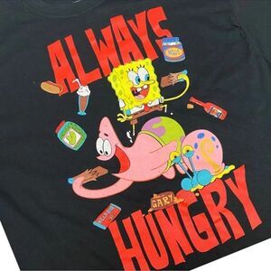 SpongeBob Adult L Always Hungry Graphic T-Shirt Patrick Gary Snacks Fun Novelty