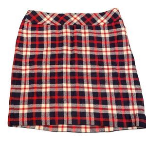 Talbots Red White Navy Blue Plaid Skirt Womens Size 12 Side Zip Front Pockets