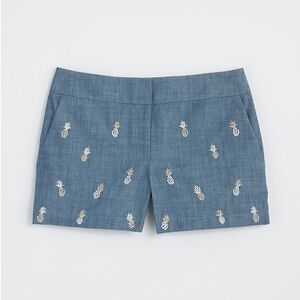 Loft Pineapple Embroidered Riviera Shorts SZ 12 chambray/gold/white summer time