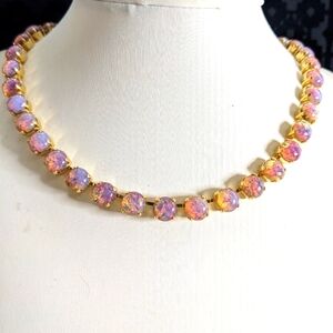 Pink Fire Opal Iridescent Necklace in 14K Gold Plated